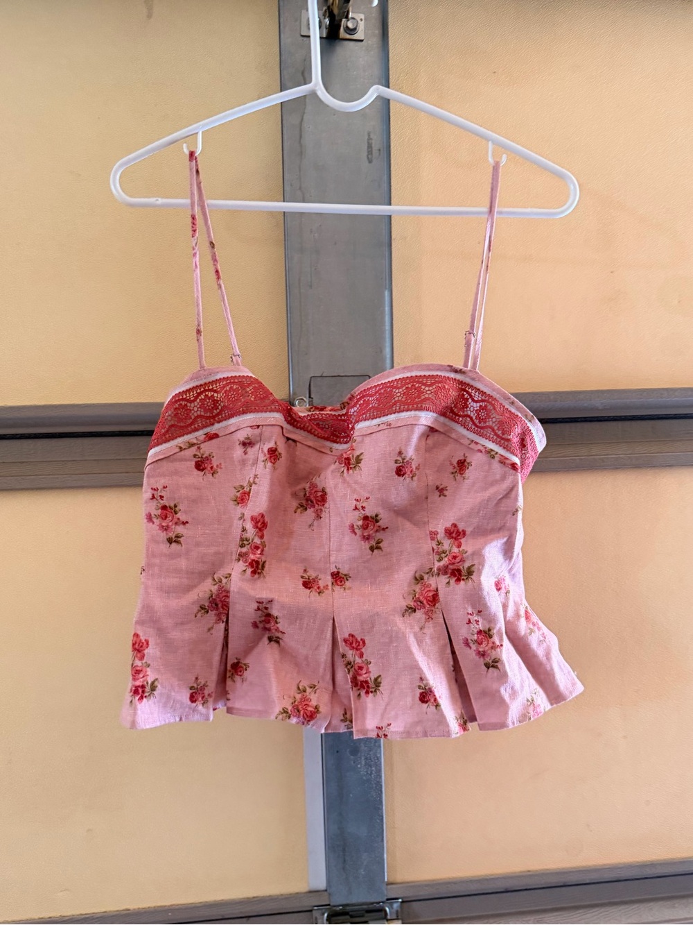 Reformation Pink Floral Bustier Camisole with Lace Trim